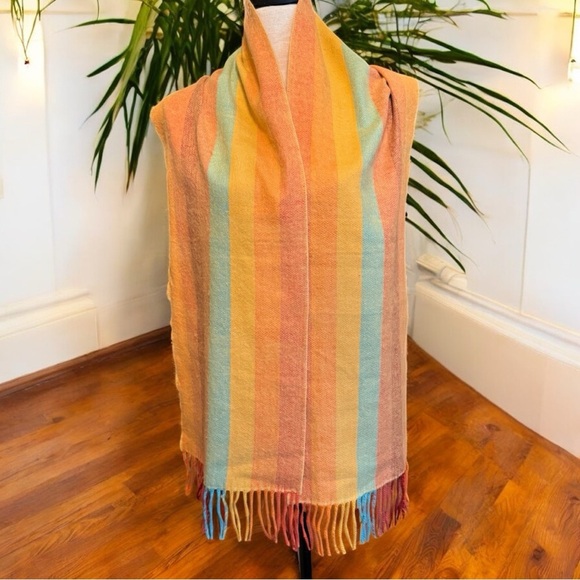 VINTAGE 100% Cashmere Striped Scarf – Made in England – 11.5” x 71” - Picture 1 of 7